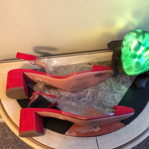 ❌SOLD❌Aquazzura Red Suede & PVC Slingback Block Heel (Size 40.5 IT) - Picture 7 of 13